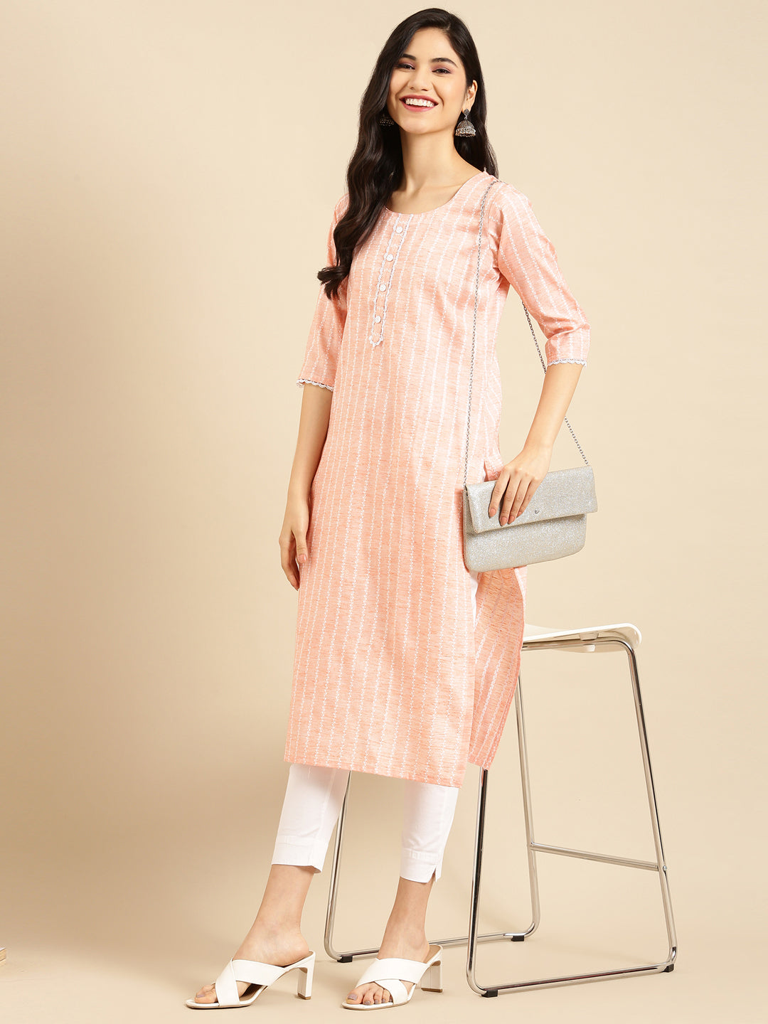 Women's Pink Solid Straight Kurta