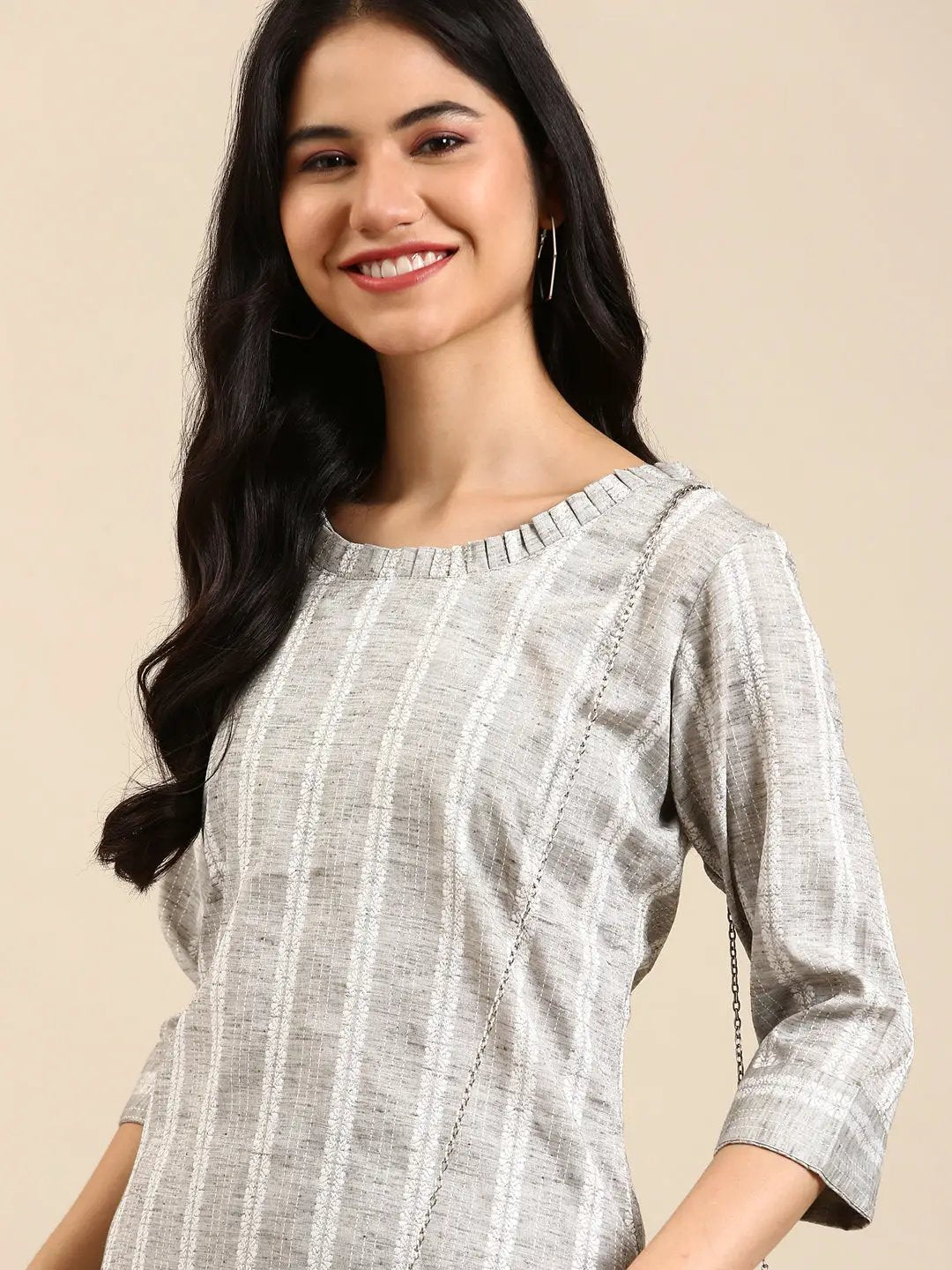 Women's Grey Solid Kurta Set