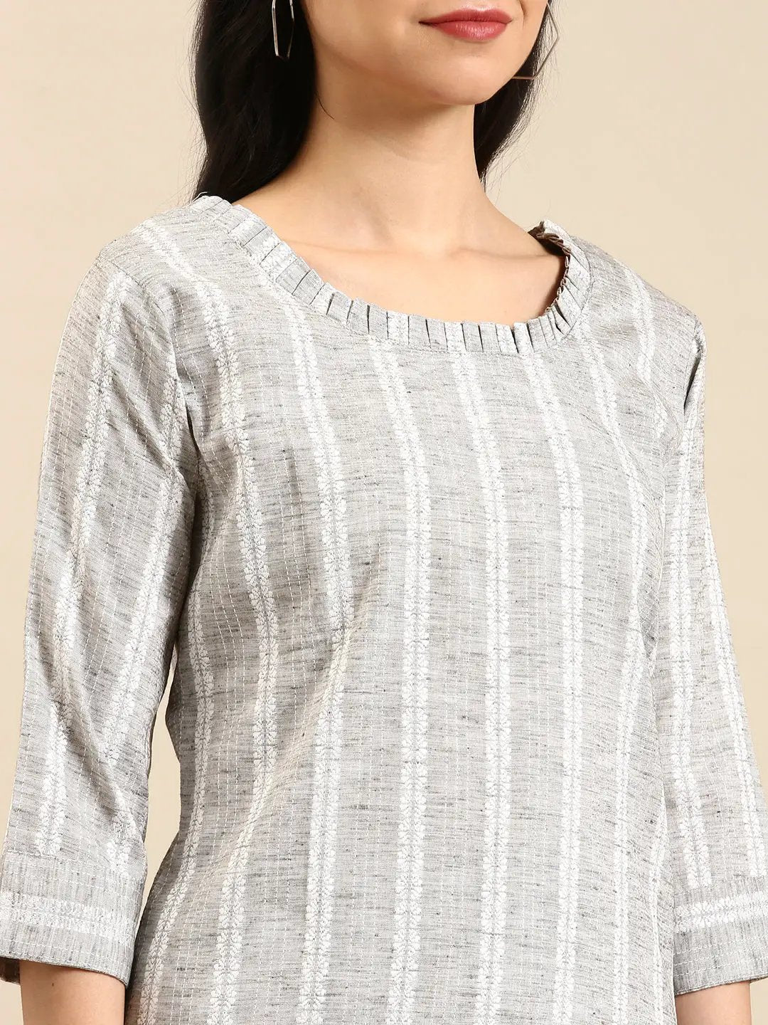 Women's Grey Solid Kurta Set