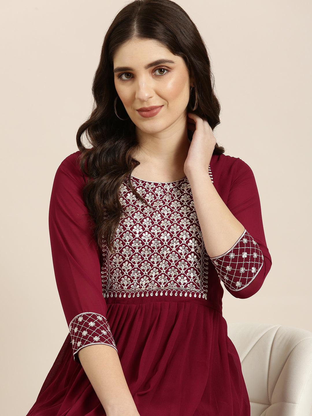 Women Magenta Solid Anarkali Kurta