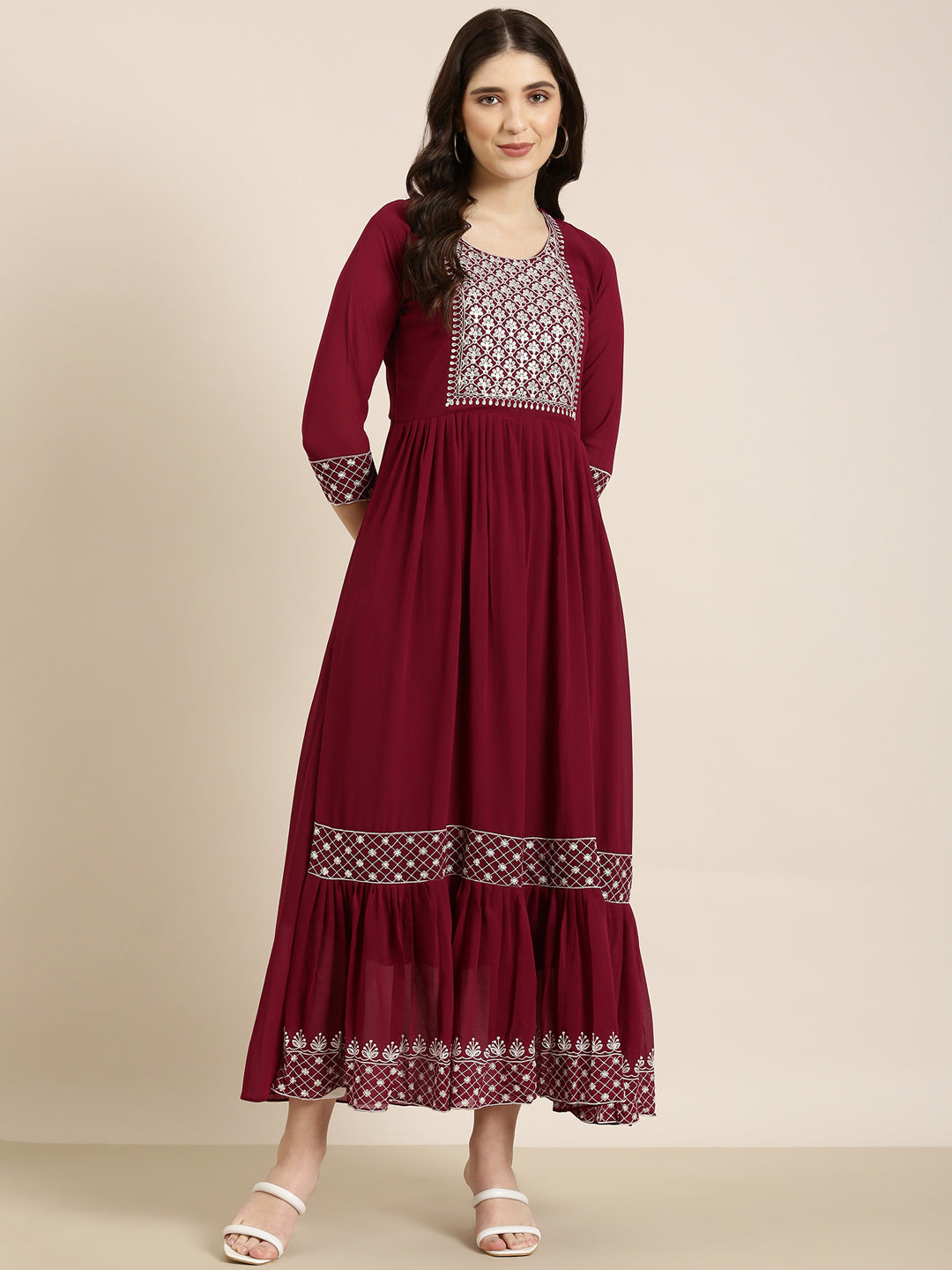 Women Magenta Solid Anarkali Kurta