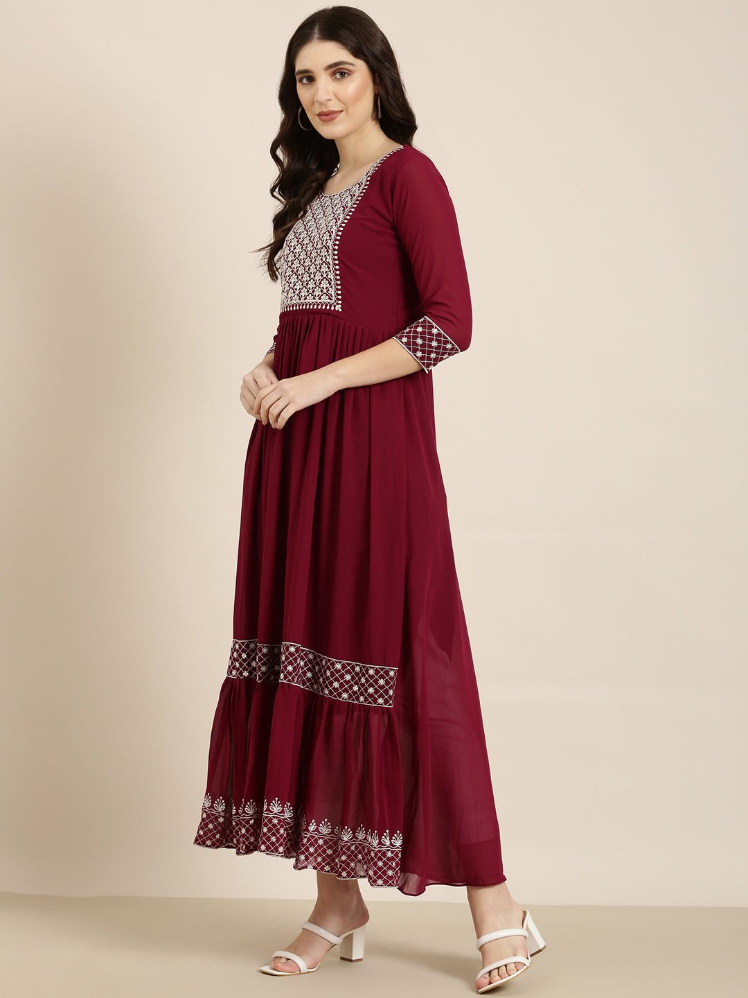 Women Magenta Solid Anarkali Kurta