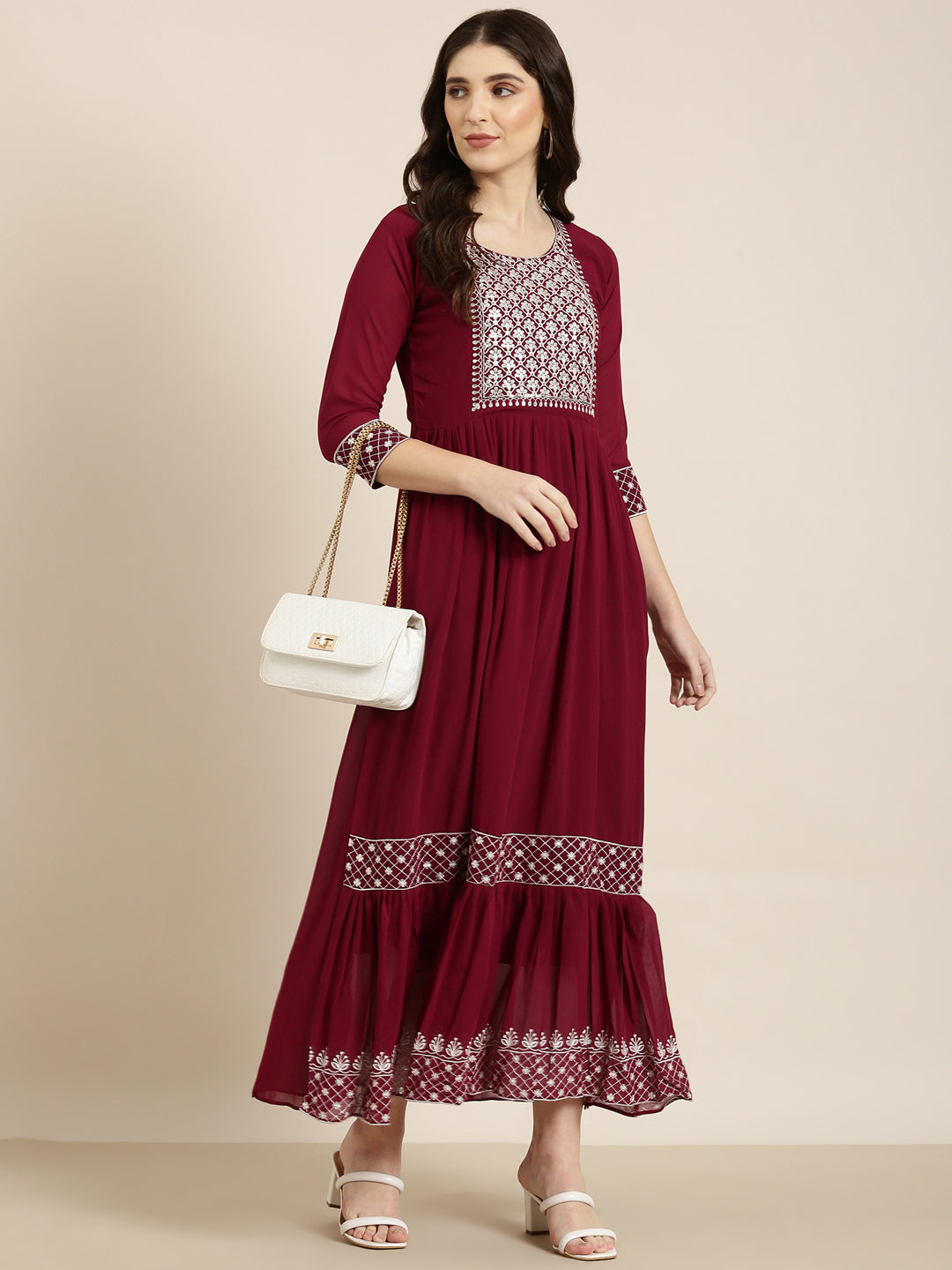 Women Magenta Solid Anarkali Kurta