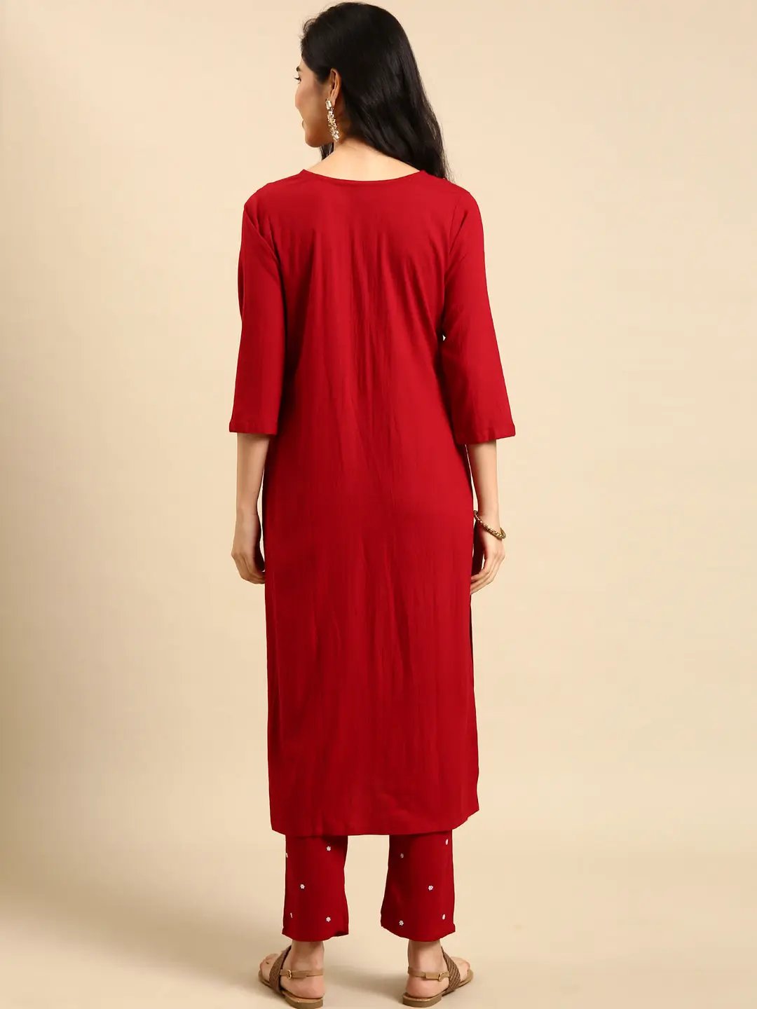 Women's Red Solid Kurta Set