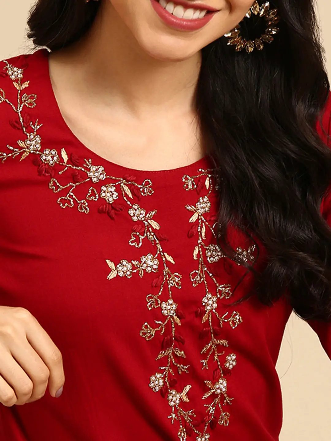 Women's Red Solid Kurta Set