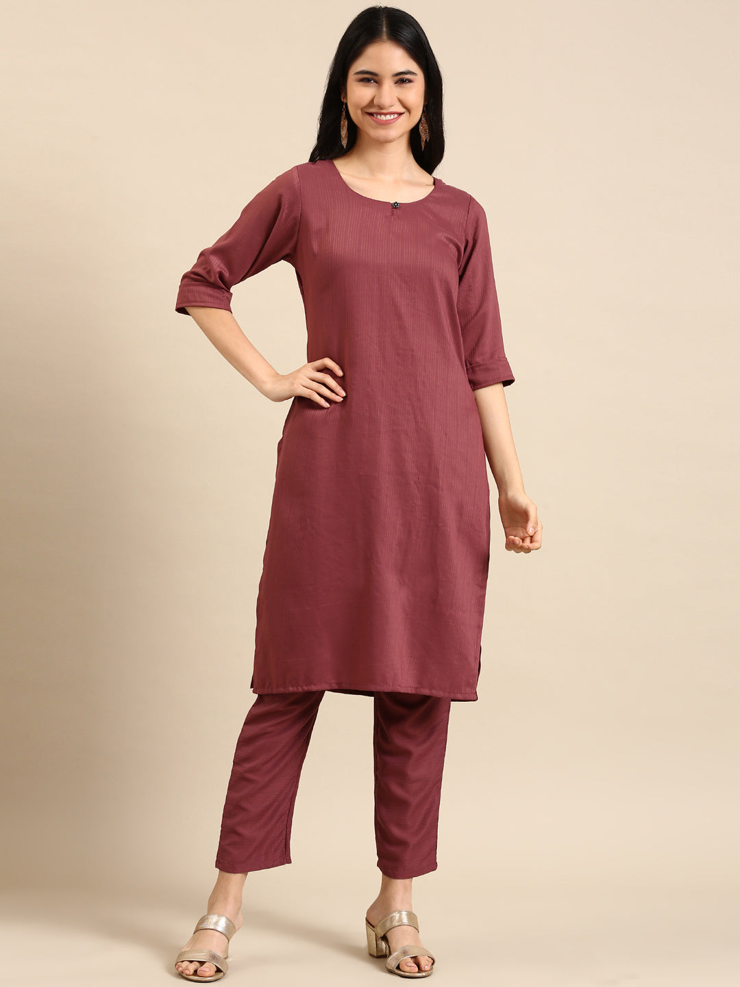 Women's Purple Solid Kurta Set