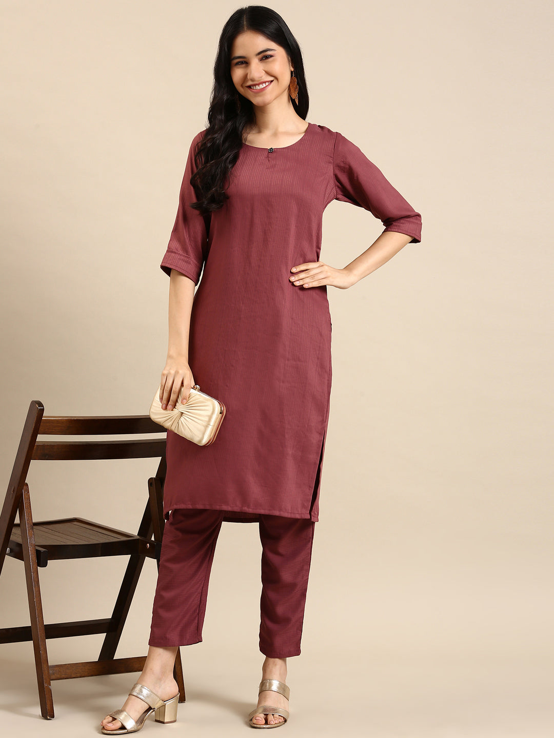 Women's Purple Solid Kurta Set