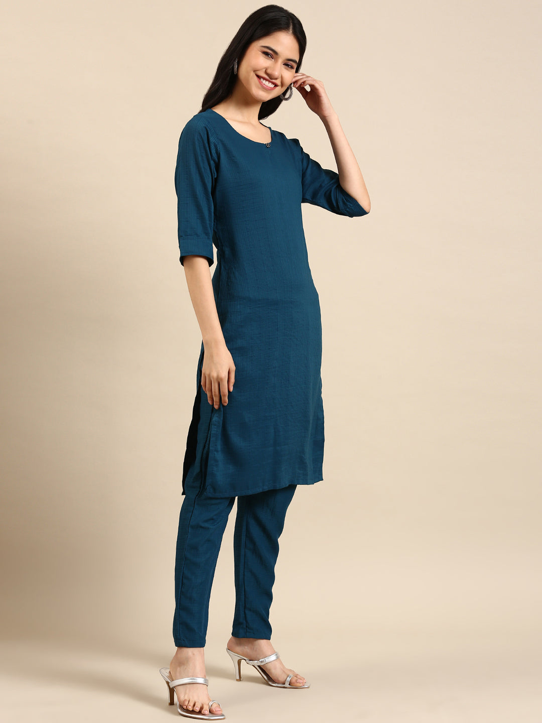 Women's Blue Solid Kurta Set