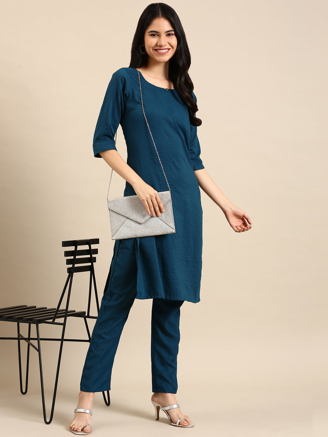 Women's Blue Solid Kurta Set