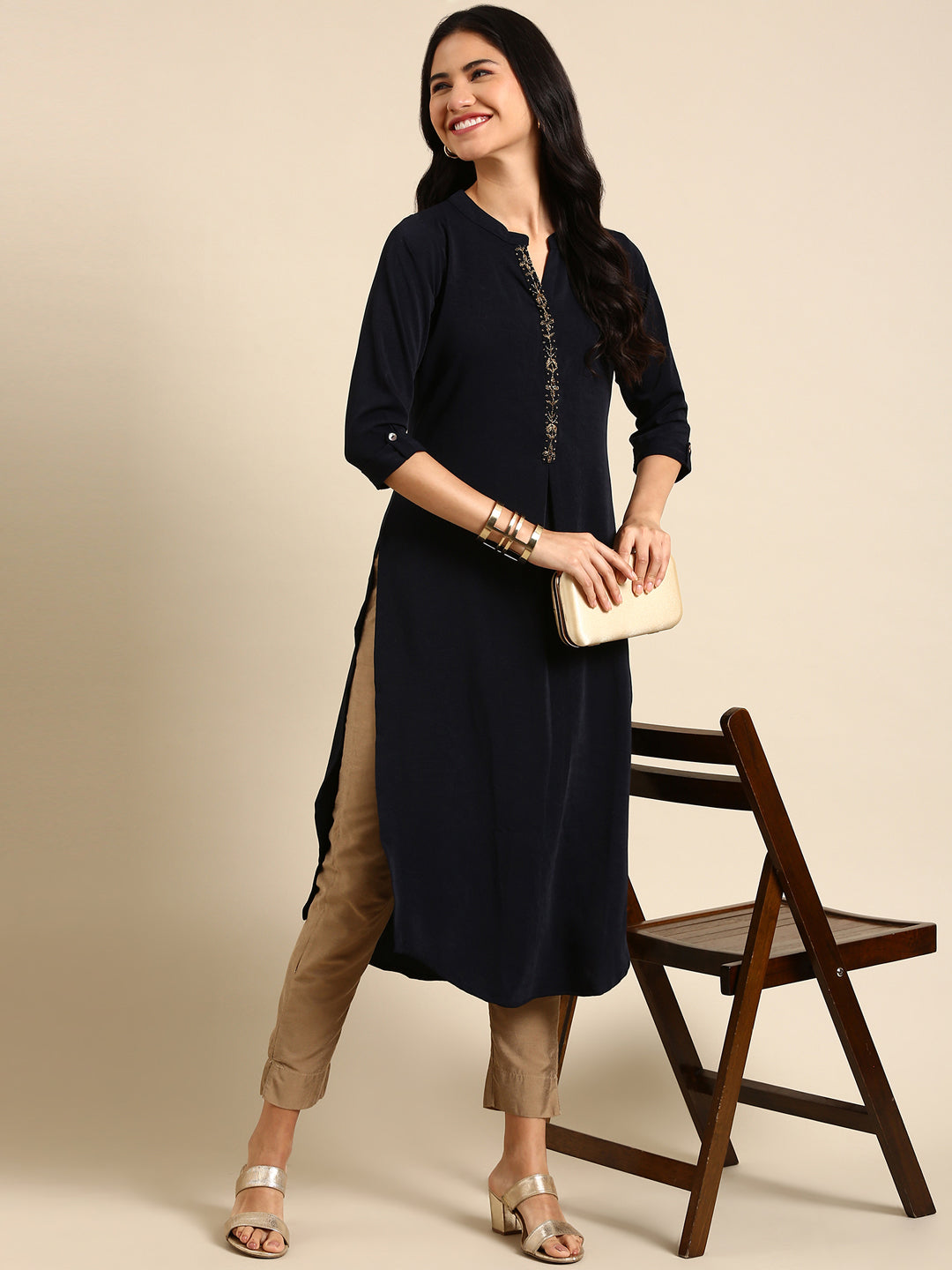 Women's Blue Solid Straight Kurta