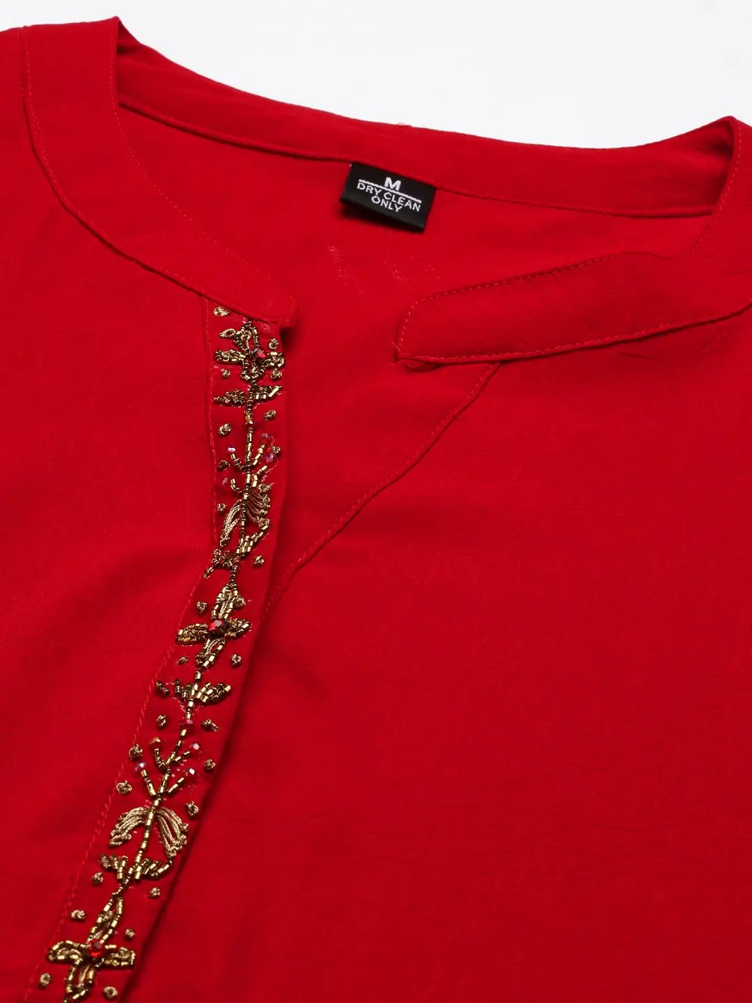 Women's Red Embellished Straight Kurta