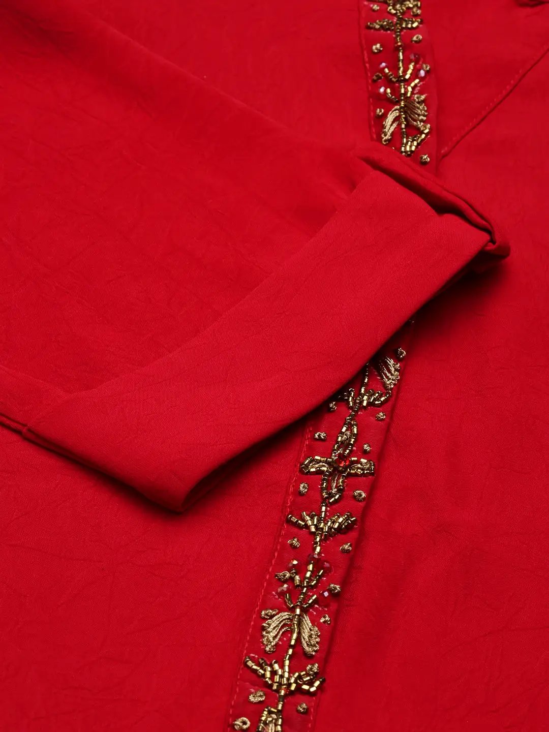Women's Red Embellished Straight Kurta