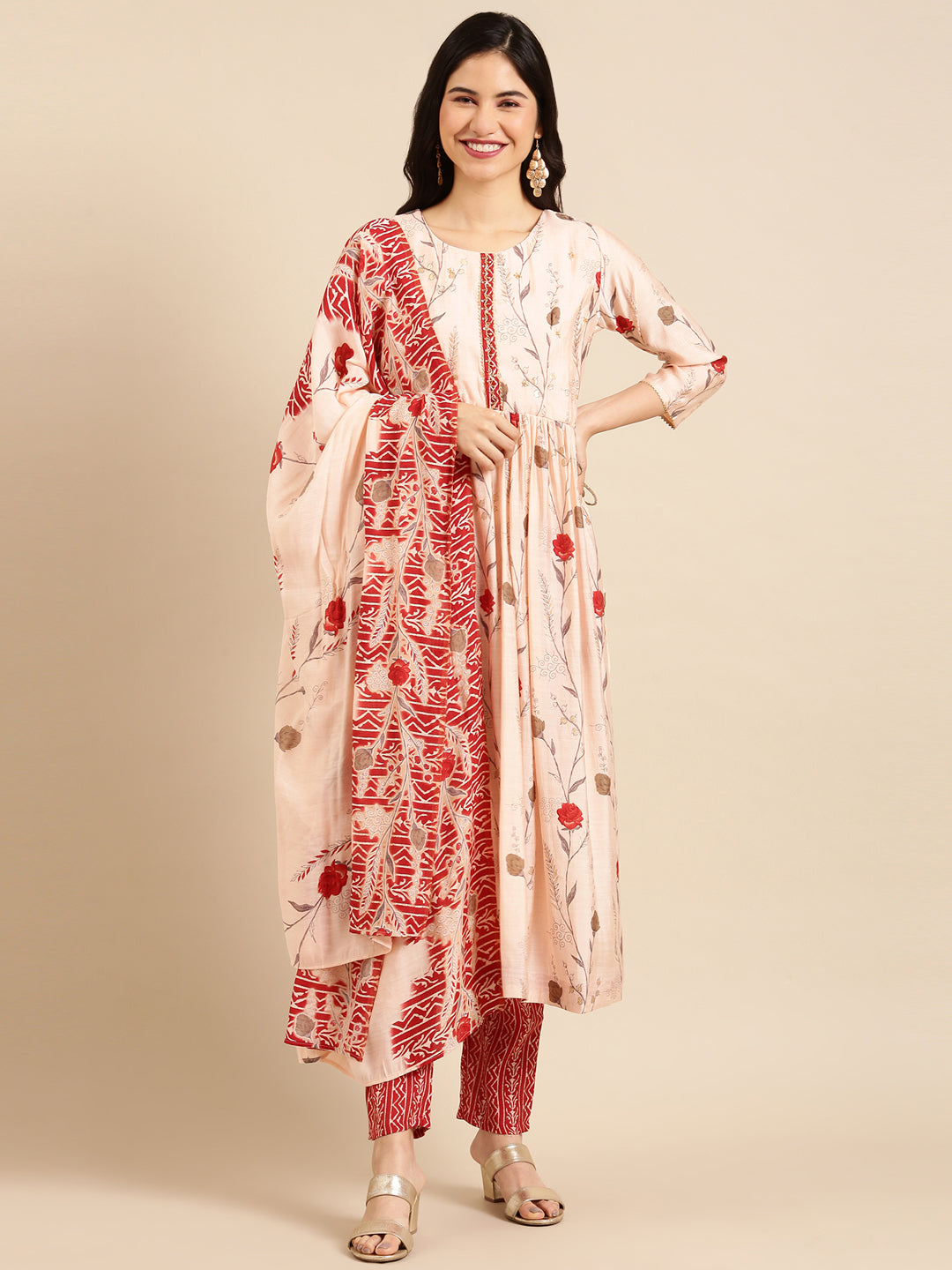 Women's Pink Printed  Kurta Set