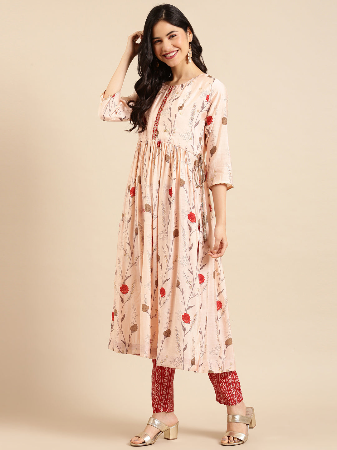 Women's Pink Printed  Kurta Set