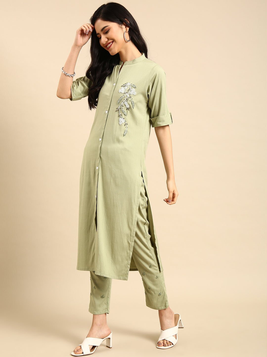 Women's Green Solid  Kurta Set