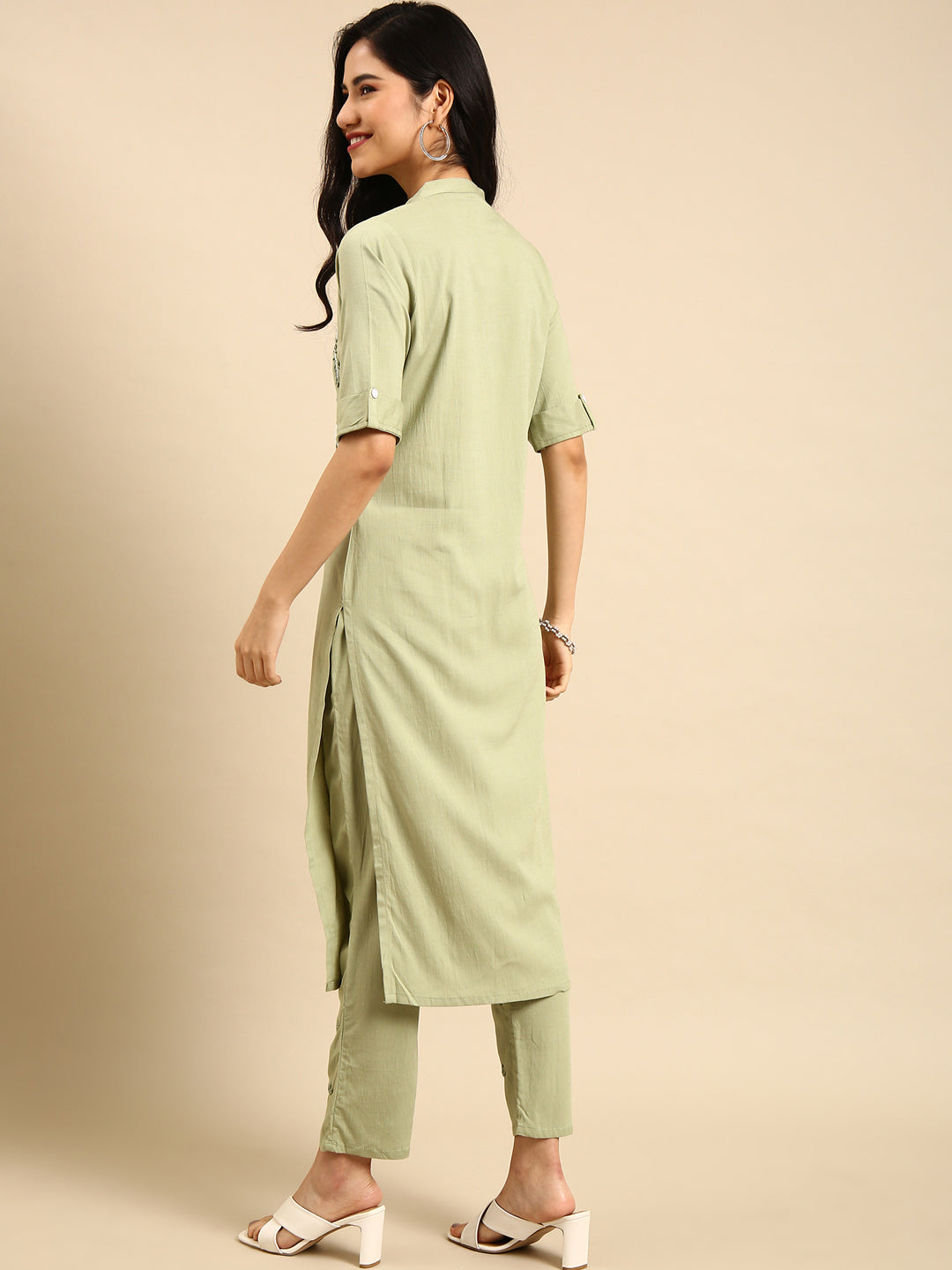 Women's Green Solid  Kurta Set