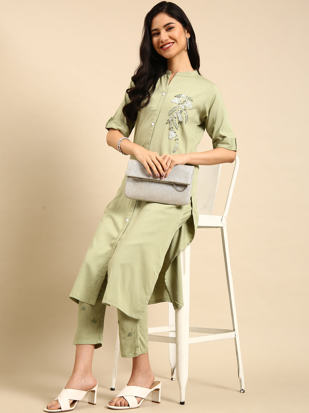 Women's Green Solid  Kurta Set