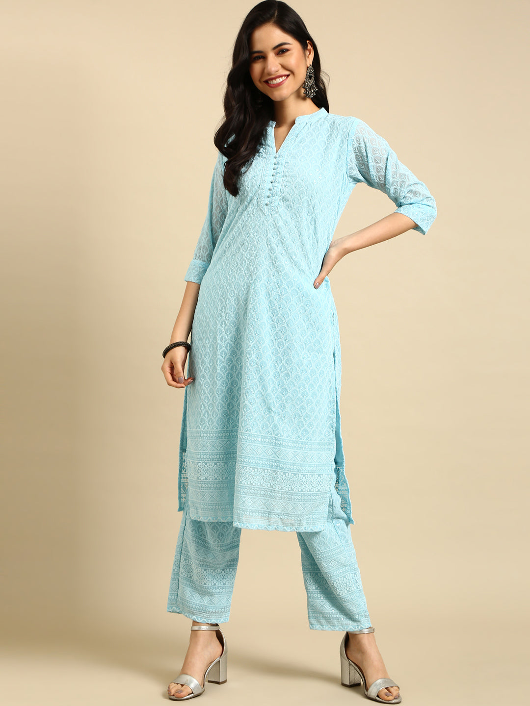 Women's Blue Embroidered  Kurta Set