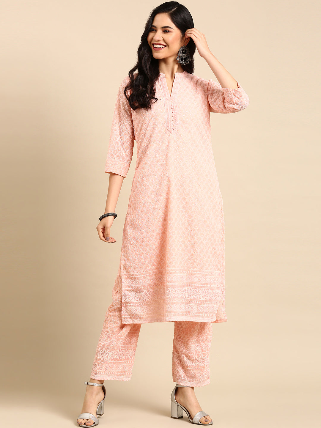 Women's Pink Embroidered  Kurta Set