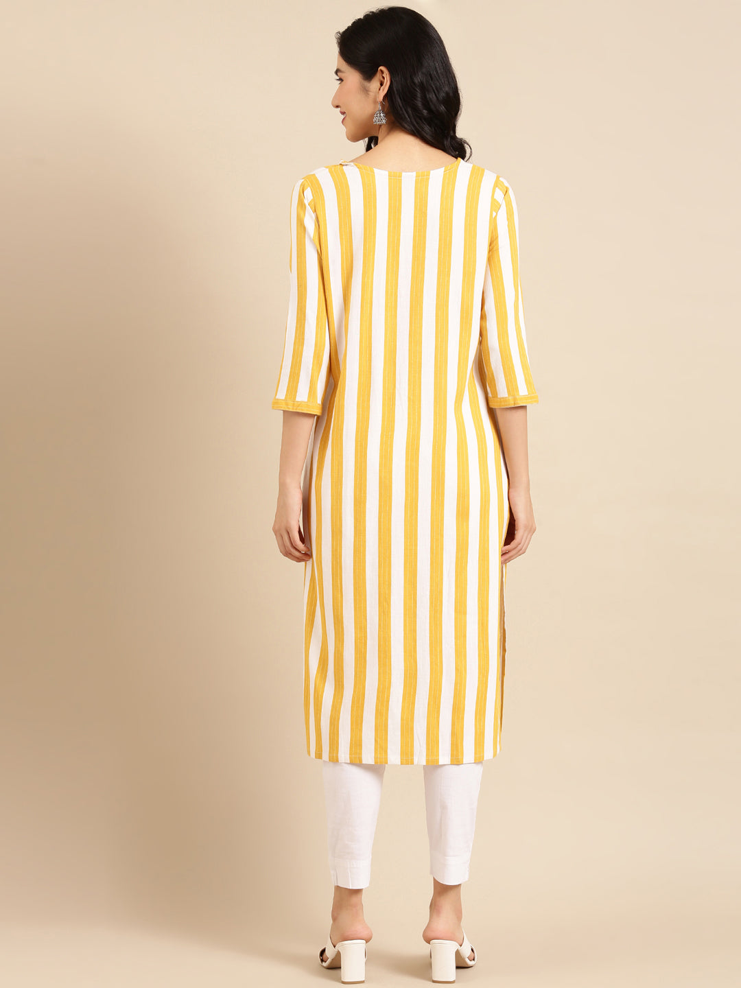 Women's Mustard Striped Straight Kurta