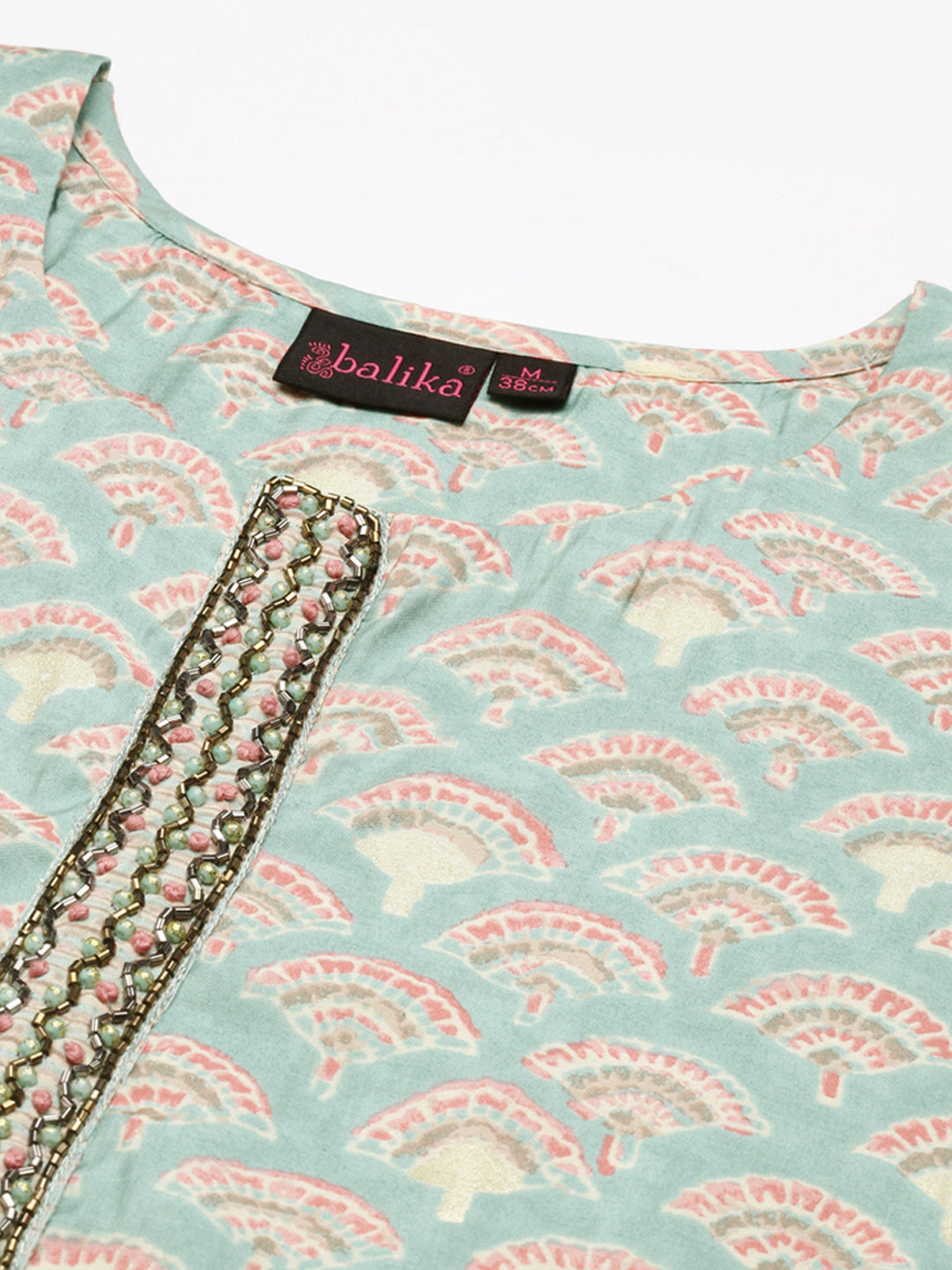 Women's Sea Green Ethnic Motifs Printed Beads and Stones Kurta Set