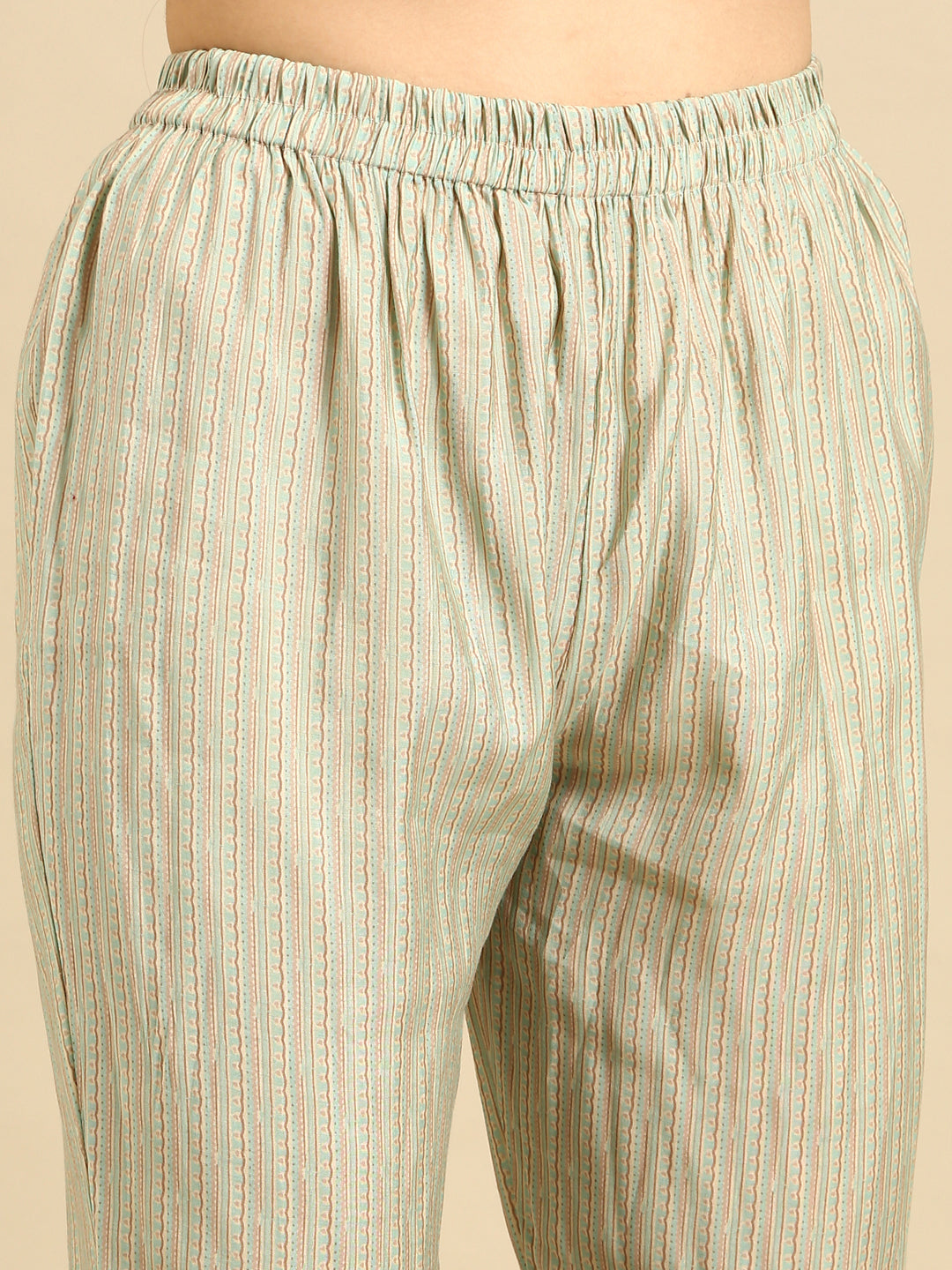 Women's Sea Green Ethnic Motifs Printed Beads and Stones Kurta Set