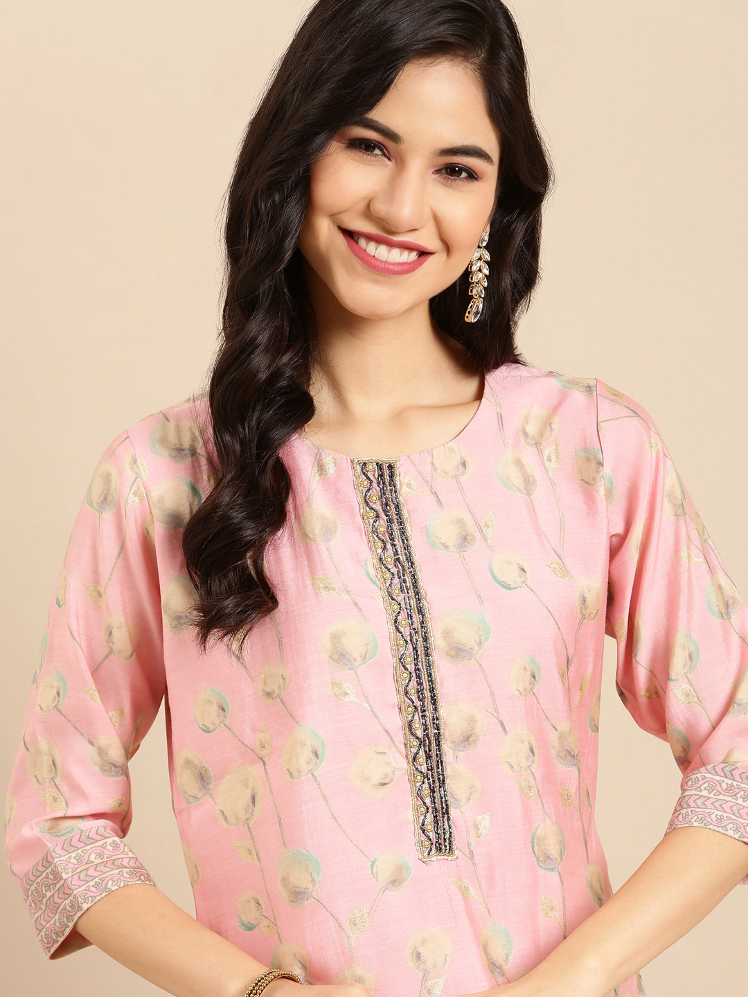 Women's Pink Printed  Kurta Set