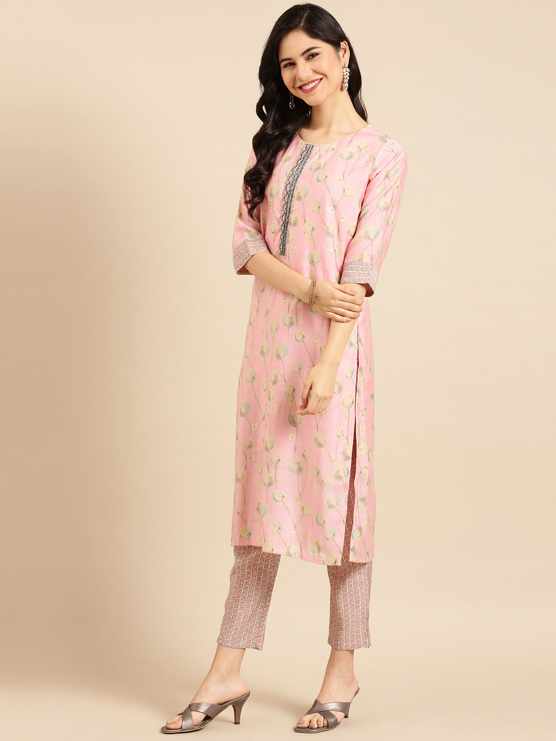 Women's Pink Printed  Kurta Set