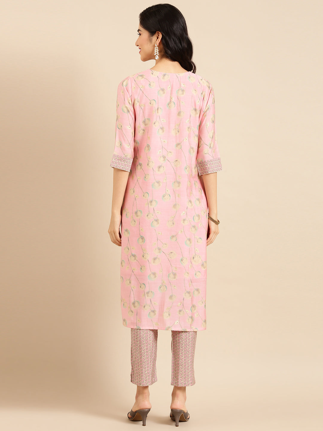 Women's Pink Printed  Kurta Set