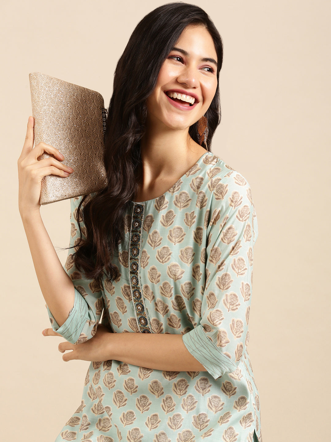 Women's Blue Ethnic Motifs Printed Kurta Set