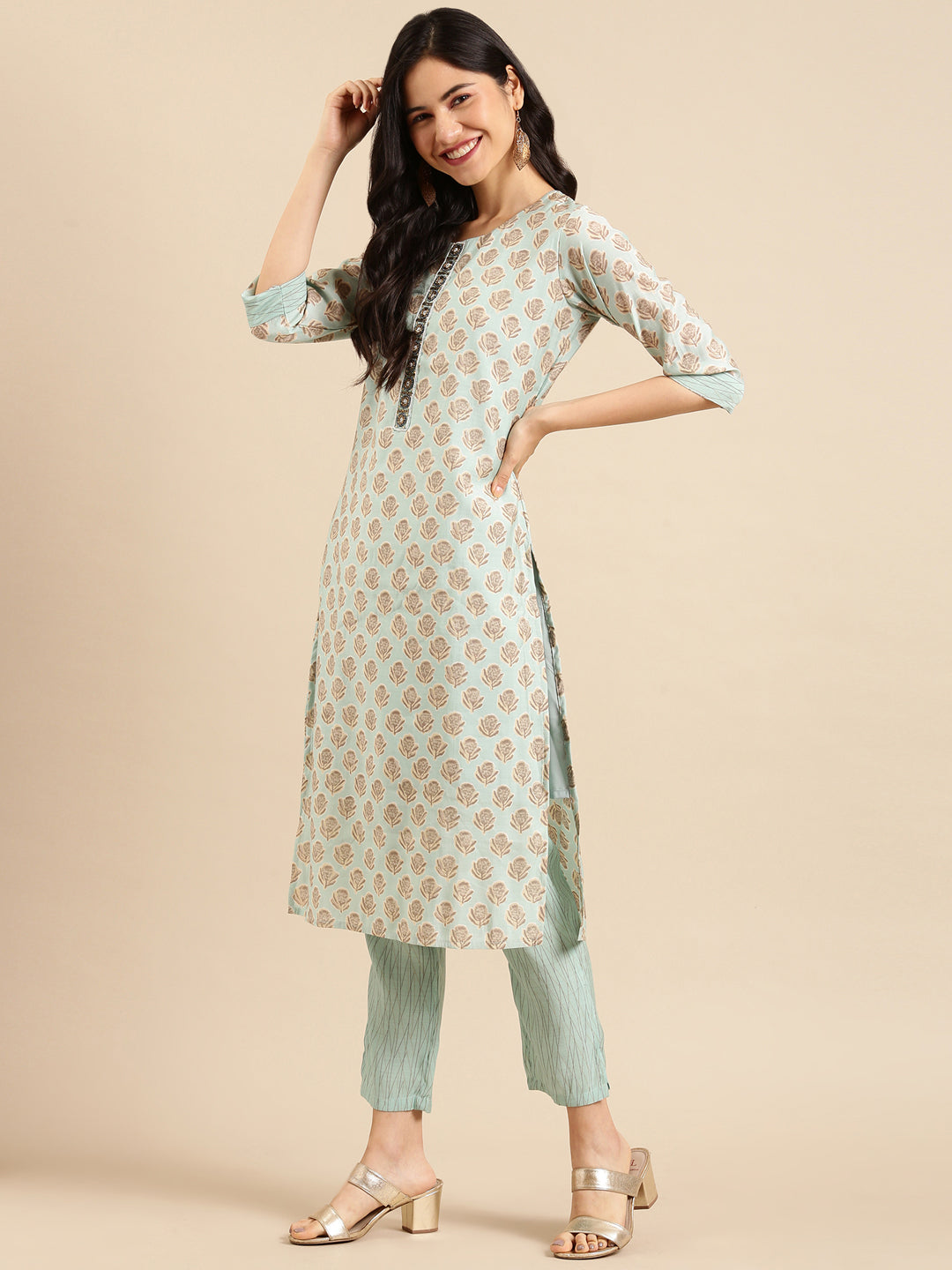 Women's Blue Ethnic Motifs Printed Kurta Set