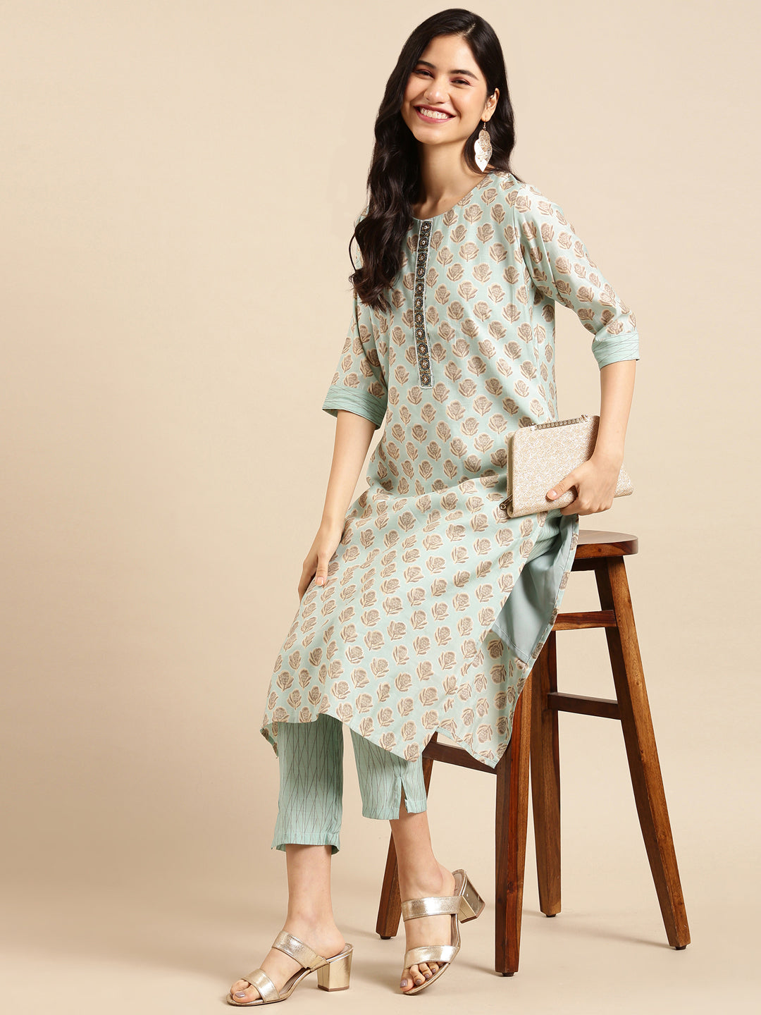 Women's Blue Ethnic Motifs Printed Kurta Set