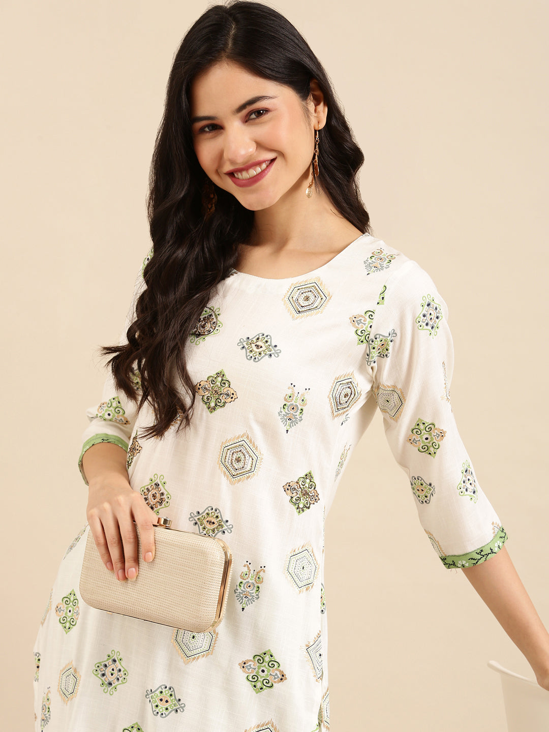 Women's Off White Printed  Kurta Set