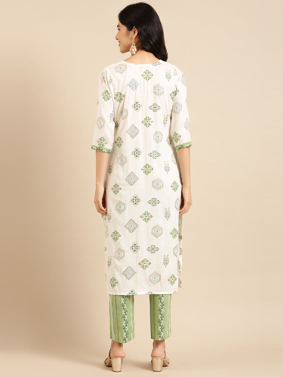 Women's Off White Printed  Kurta Set