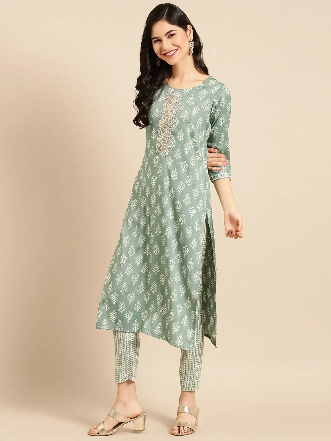 Women's Green Printed Kurta Set