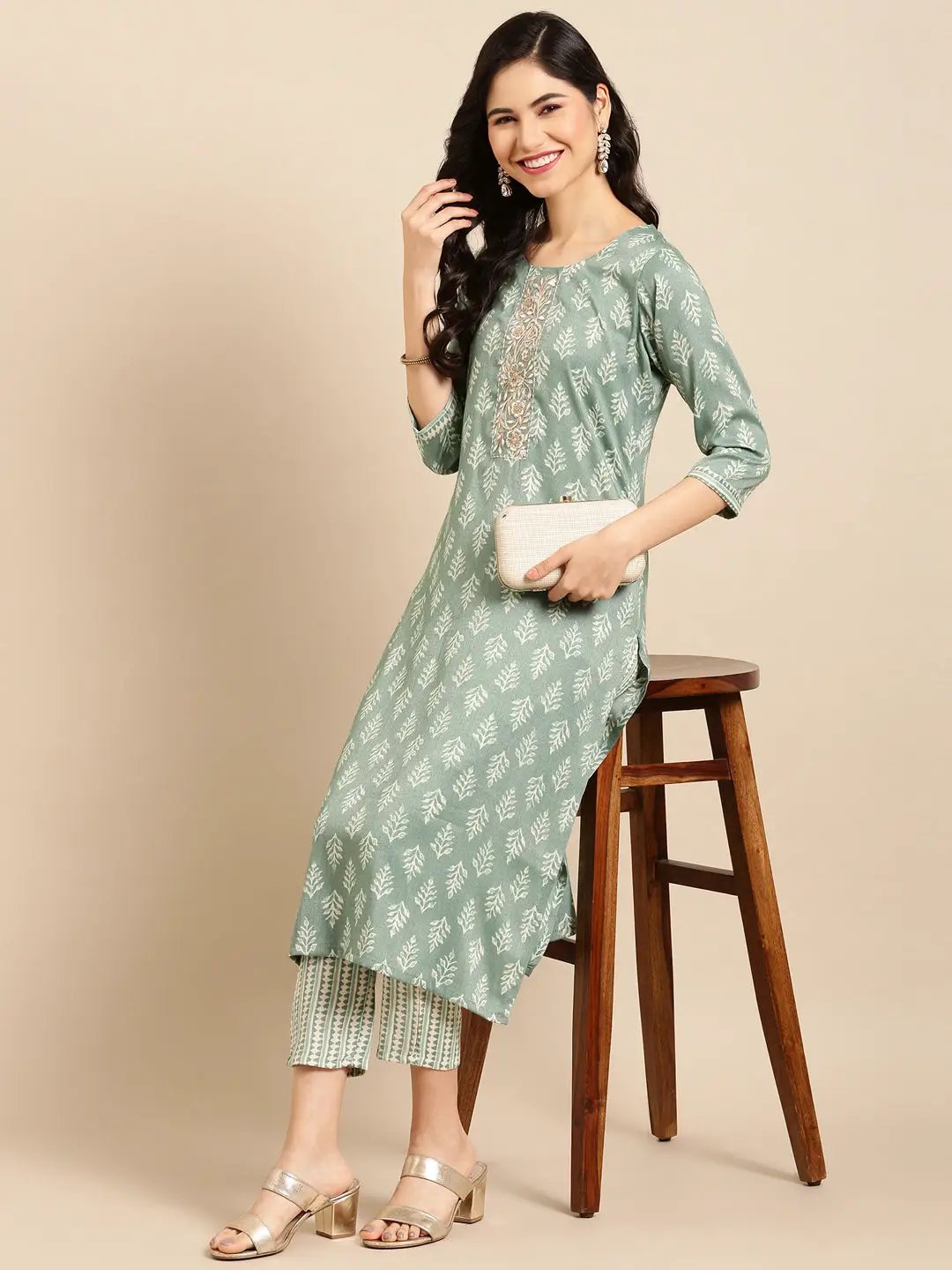 Women's Green Printed Kurta Set
