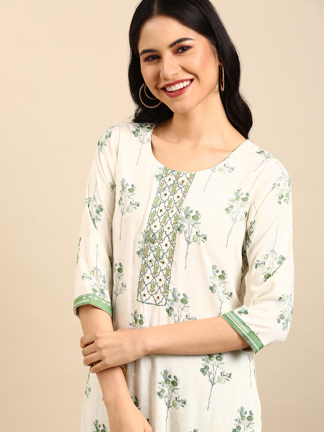 Women's Off White Printed  Kurta Set