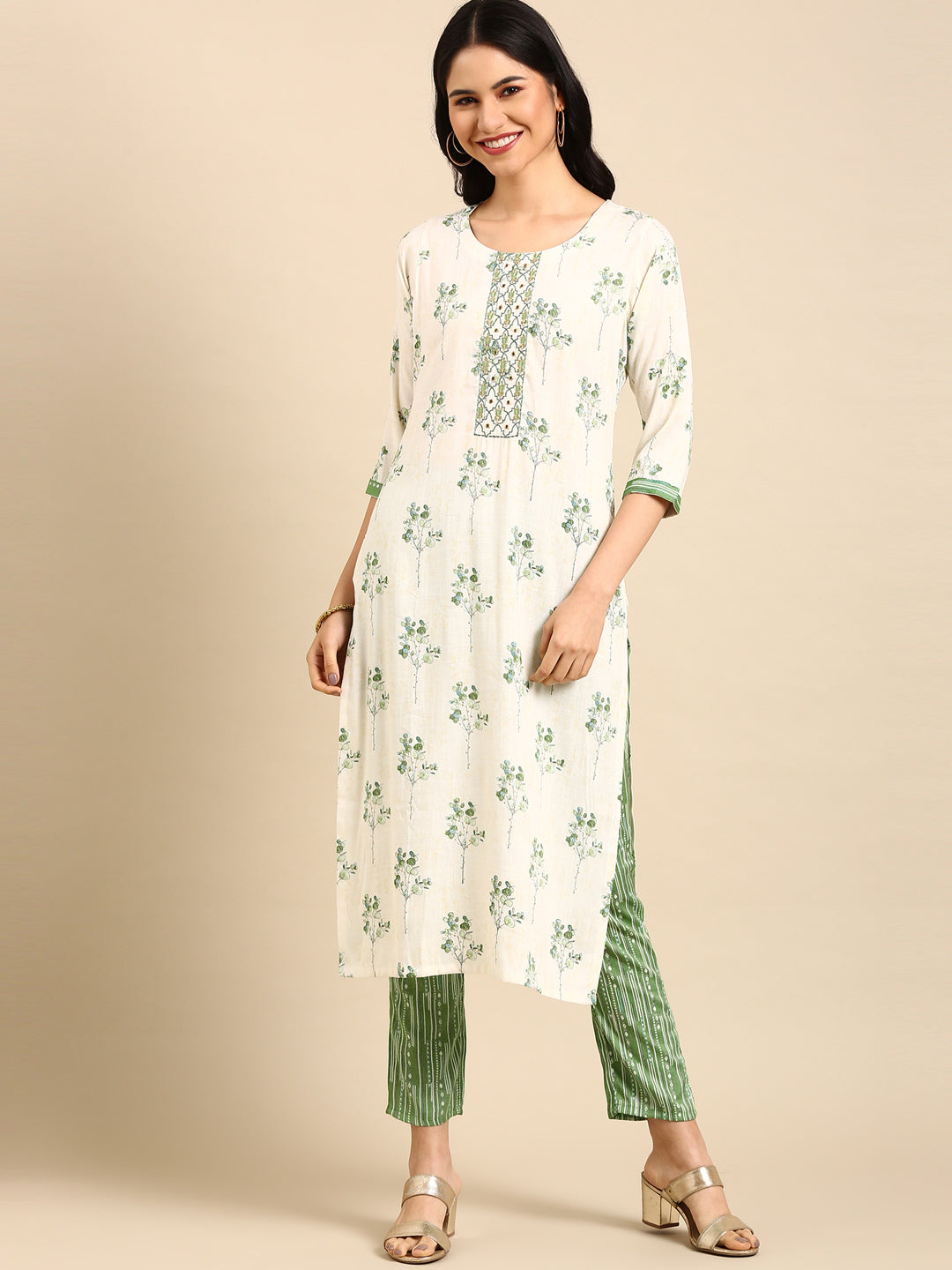 Women's Off White Printed  Kurta Set