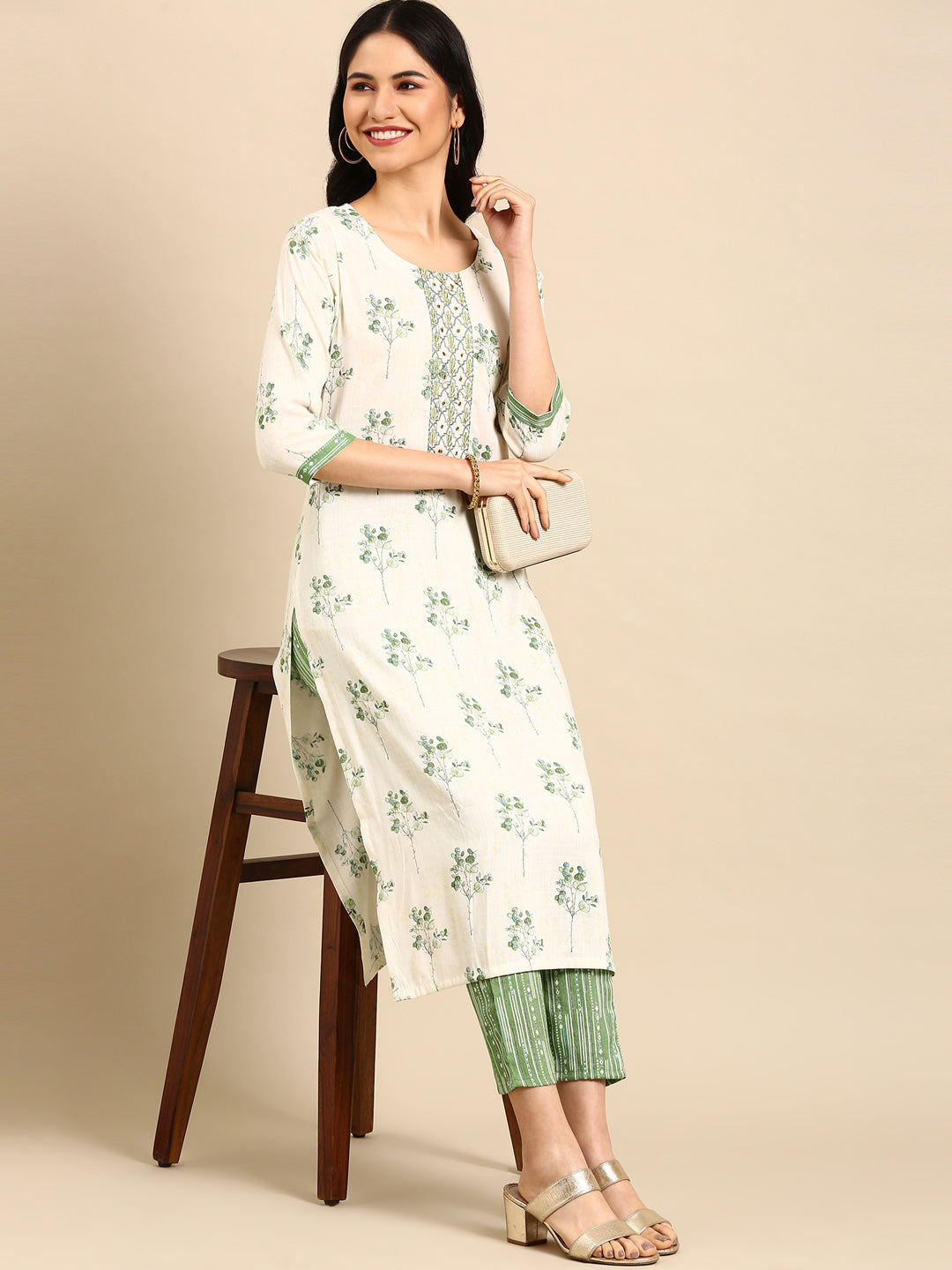 Women's Off White Printed  Kurta Set