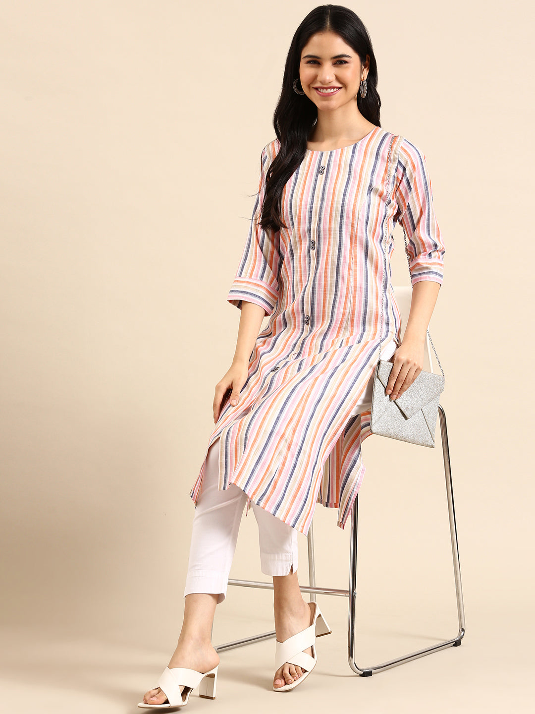 Women's Multi Striped Straight Kurta