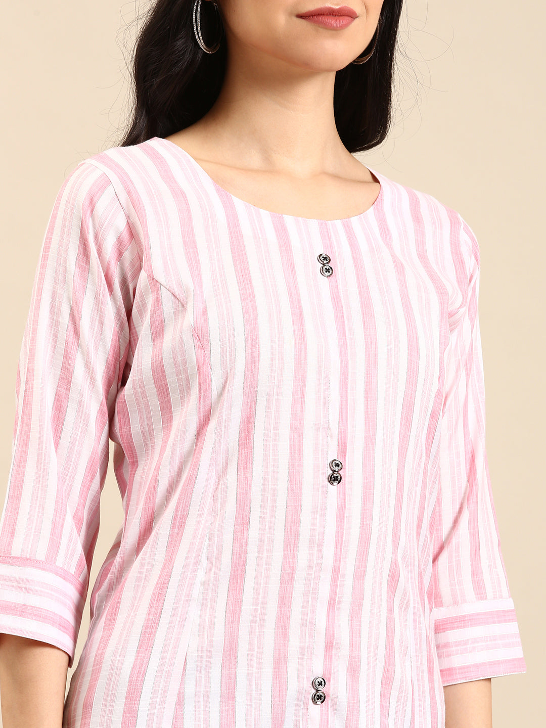 Women's Pink Striped Straight Kurta