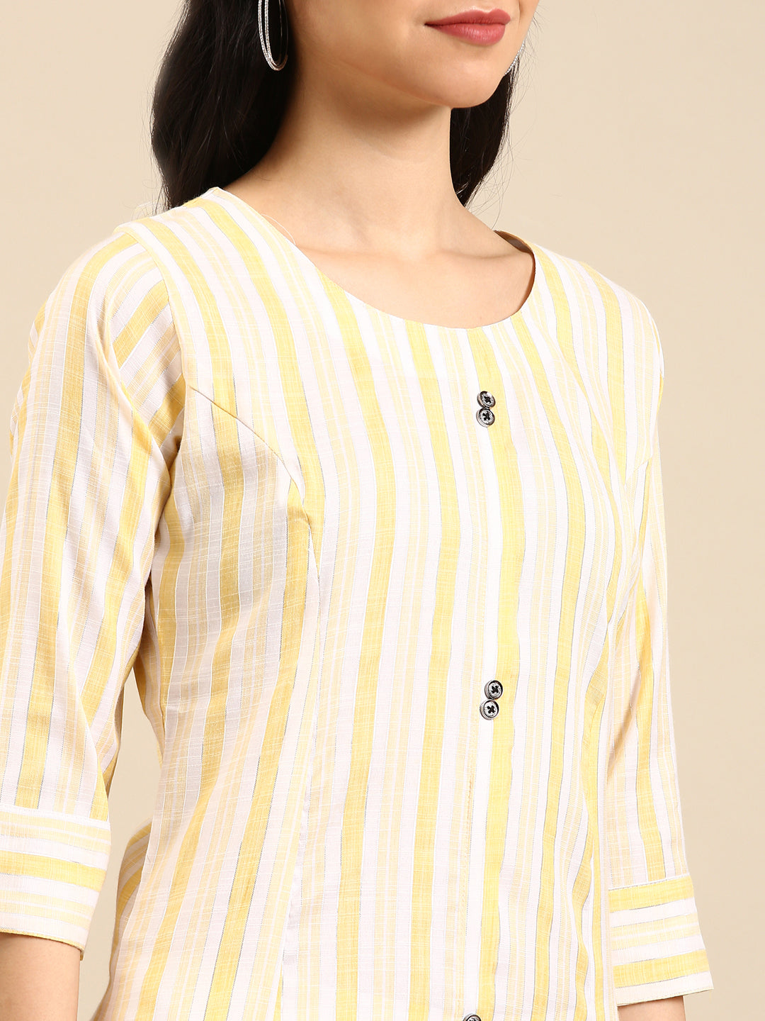 Women's Yellow Striped Straight Kurta