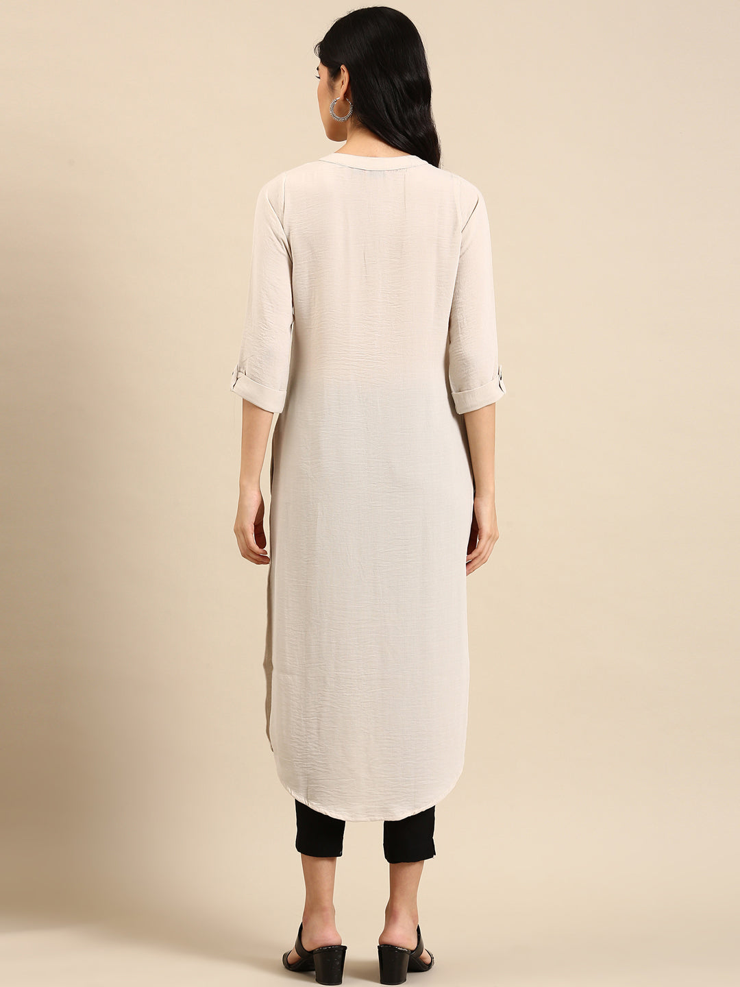 Women's White Solid Straight Kurta