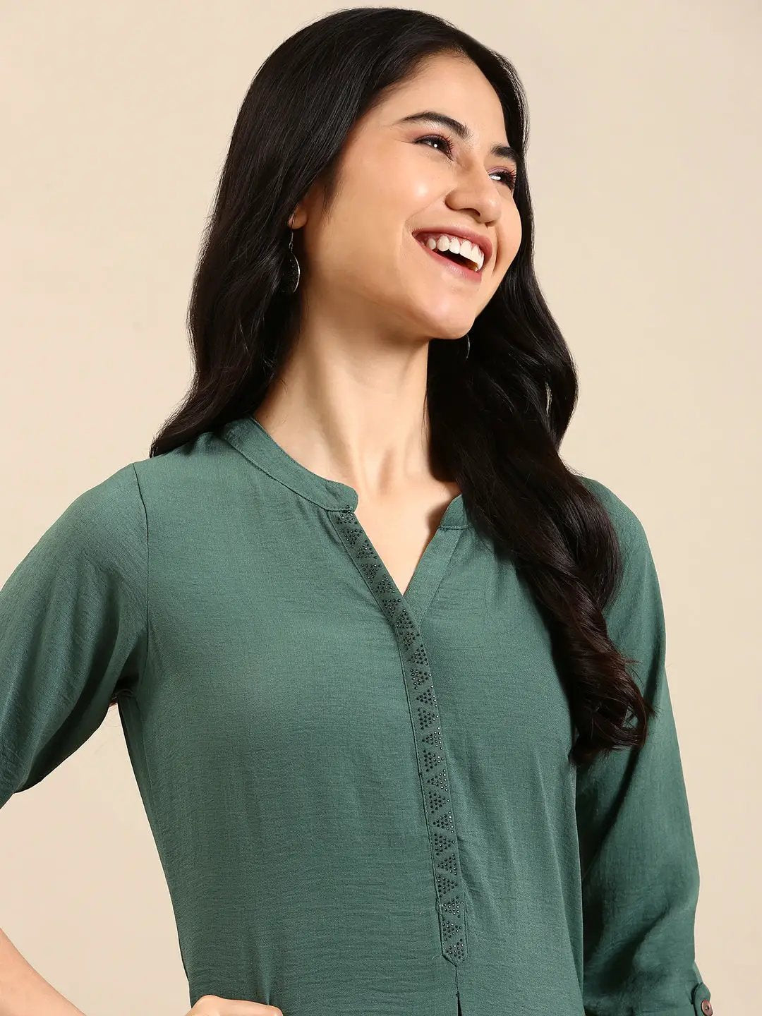 Women's Sea Green Solid Straight Kurta