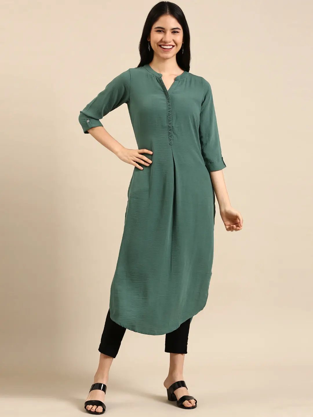 Women's Sea Green Solid Straight Kurta