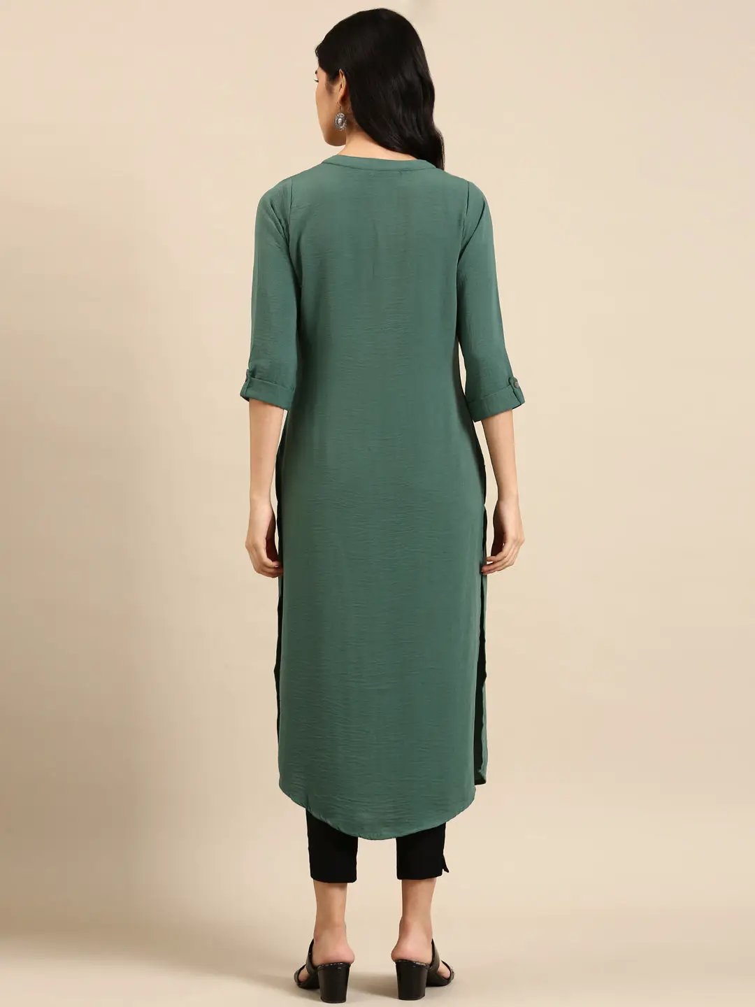Women's Sea Green Solid Straight Kurta