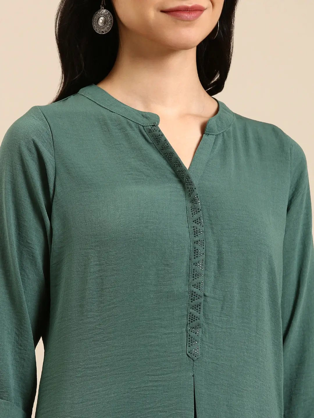 Women's Sea Green Solid Straight Kurta