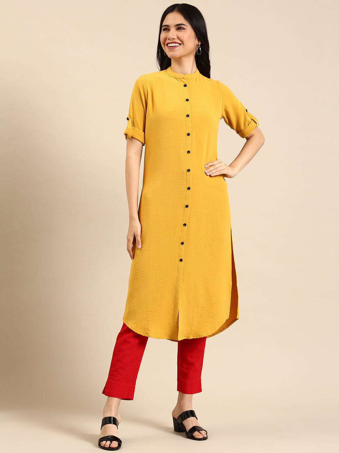 Women's Yellow Solid Straight Kurta