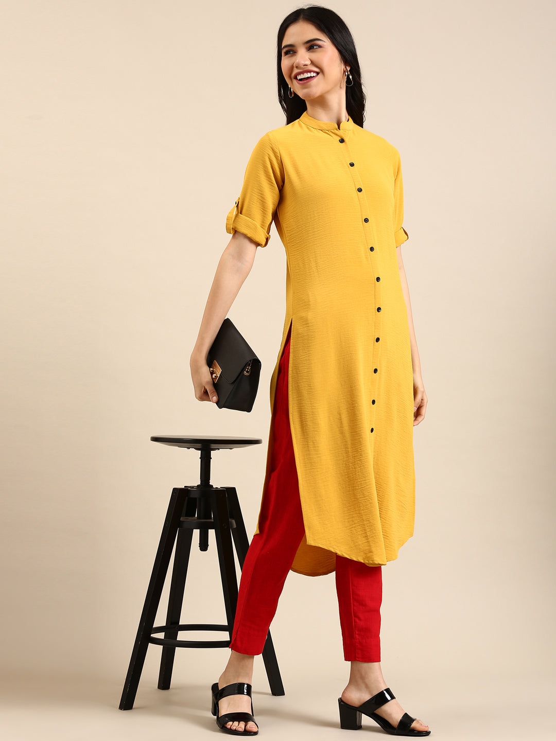 Women's Yellow Solid Straight Kurta