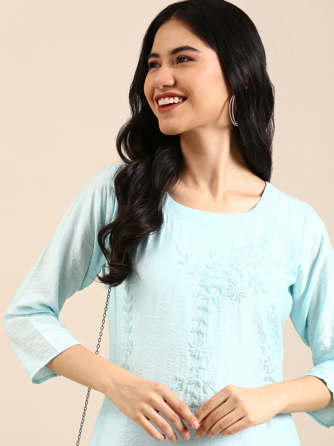 Women's Blue Solid Straight Kurta